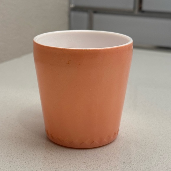 Vintage 1950s Hazel Atlas Baby Cup Coral Peach Diamond Pattern - Picture 4 of 11